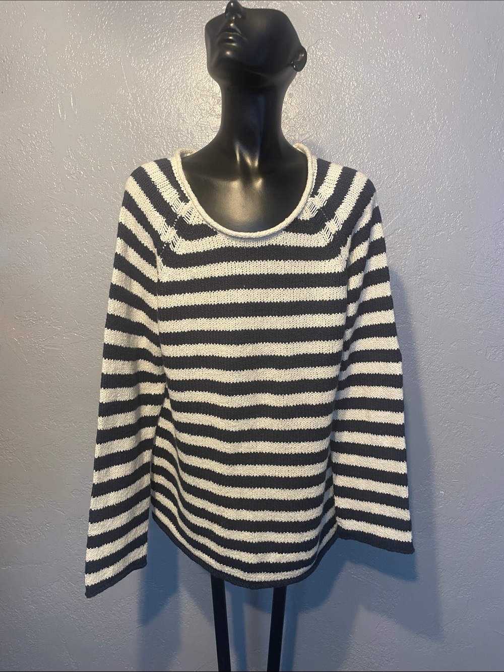 Striped Crewneck Women's Sweater in Black and White cotton